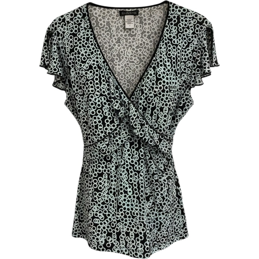 J.T.B. Vintage Y2K Womens Geometric Circle Print Flutter Sleeve Tie Back Top L
